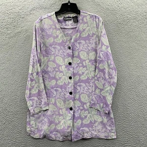 VINTAGE Diane Gilman Blouse Womens Small Top Floral Long Sleeve Silk Purple - Picture 1 of 10