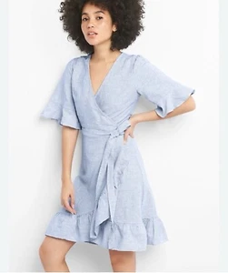 Gap Damen Blau Kurzarm Rüschensaum Gürtel V-Ausschnitt Wickelkleid Größe XS - Bild 1 von 9