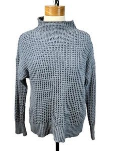 American Eagle Women's Light Blue Fluffy Cable Knit High Neck Sweater Size Small - Picture 1 of 17