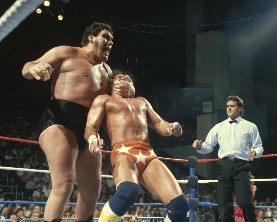 Foto de lucha libre vintage de ANDRE EL GIGANTE vs MACHO MAN RANDY SAVAGE WWF WWE 8x10 Foto 1 de 1