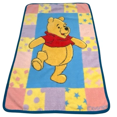 Winnie the Pooh Fleece Baby Blanket Patchwork Stars Polka Dots Throw Crib Lovey - Image 1 of 4
