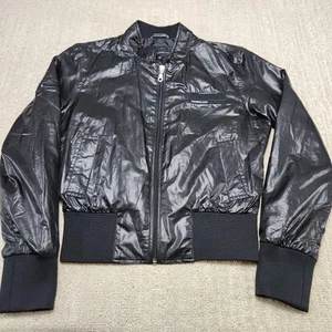 Mo X Members Only Jacket Women Medium Satin Bomber Cropped Ricky Black Flight - Picture 1 of 8