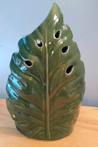 Vintage MCM Green Glazed Ceramic Flower Vase Leaf design with cutouts - Picture 1 of 9