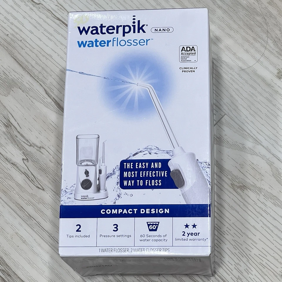 Waterpik Nano WP-310W Water Flosser with 6 Tips Open Box in Bag