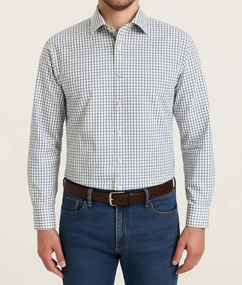 Charles Tyrwhitt Men’s Dress Shirt 17/35 | Non-Iron Blue Green Windowpane Check - Image 1 of 4