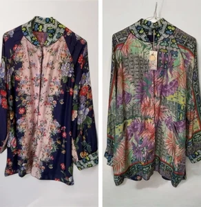 Johnny Was Bordona Heather Reversible Silk Kimono Jacket Mixed Print XL NWT - Picture 1 of 1