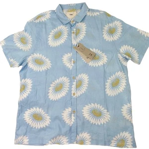 Folk Herren Drake Kurzarm Hemd Gr. L Blau Blumen Leinenmischung Neu mit Etikett - Bild 1 von 24