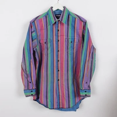 Vintage Wrangler Brushpopper Shirt XL Striped Western Caped Yoke Black Pink 16.5 - Image 1 of 4