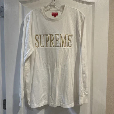 Camisa Supreme Hombres M Logo Dorado Manga Larga Blanca Y2K Streetwear Cápsula Deportiva Foto 1 de 4