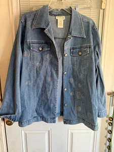Vintage Quacker Factory Jacket Embellished Denim Jean Rhinestone Hearts Bling - Picture 1 of 8