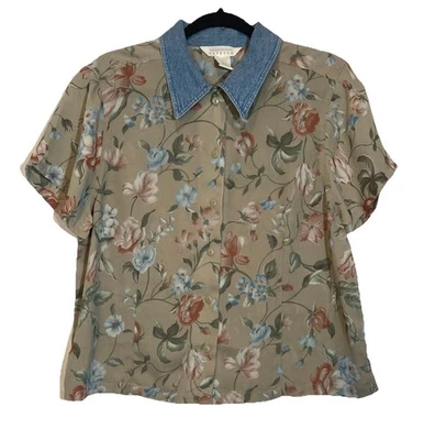 Top de Gasa Floral Compagnie Internationale Express De Colección Talla L Cuello Denim Y2K Foto 1 de 4