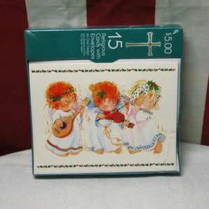ANGEL CHILDREN TRIO vtg religious box of 15 Christmas musician cards 1980s new - Picture 1 of 2