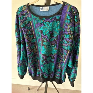 Curvy 2x Vintage 80’s Top Notch Pullover Pulli schwarz lila grün Grandmacore - Bild 1 von 6