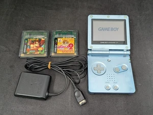 L4292 Nintendo Gameboy Advance SP console Pearl Blue Japan GBA w/game adapter - Picture 1 of 12