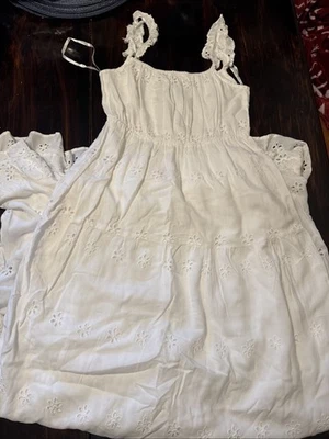 🤍 Maxi Vestido Jessica Simpson Largo Blanco Flor Ojales En Niveles Boho Para Mujer Talla M Foto 1 de 4