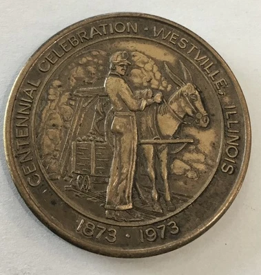 1973 Westville Illinois Centenario 1ª Noche Fútbol Juego Moneda Medalla Foto 1 de 2