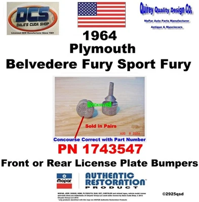 Parachoques de goma para placa de matrícula Plymouth Belvedere Fury SHOW 1964 1943547 MoPar USA Foto 1 de 2