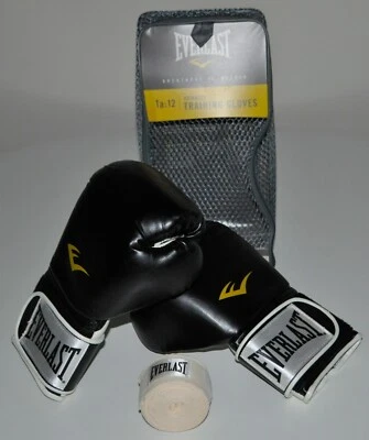 Everlast 12 oz TA:12 Advanced Training Gloves Boxing Black/White FREE HAND WRAP - Image 1 of 4