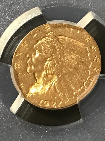 AU58 1927 $2.50 Indian Head Gold Quarter Eagle PCGS *0883 Cover