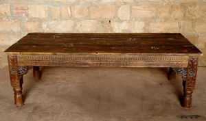 Antique Coffee Table, Unique Tree of Life Painted Beautiful Hand Carving Vintage