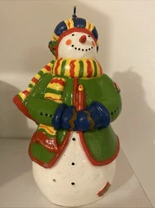 Vintage Snowman Candle, W/Mittens, Hat, and Scarf 6.5 IN, Never Lit. Red Green - Picture 1 of 12