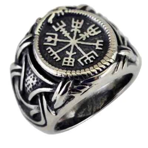 Anillos de copo de nieve tótem vikingo de acero inoxidable de moda vintage para hombre talla 7-13 de EE. UU. - Imagen 1 de 7