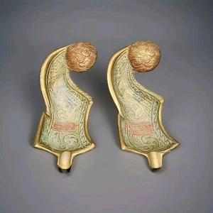 Vintage 2pc Greek Solid Brass Pompom Shoe Figure Ashtray Paperweight 5" - Picture 1 of 5