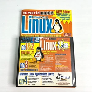 PC World Minibooks Linux Red Hat 7.1 Mandrake 8.0 Ultimate App Software 4x CD - Picture 1 of 9