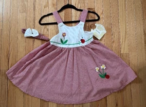 Little Bitty Dress Girls Size 6 Red & White Plaid Ladybug Seersucker Gingham NWT - Picture 1 of 7