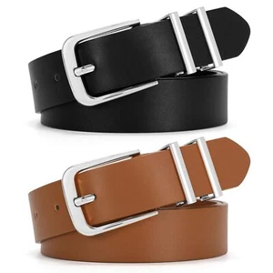 2 Pack Women Belt for Jeans Pants Simple Fashion Ladies Waist Belt with Silve... - Picture 1 of 6