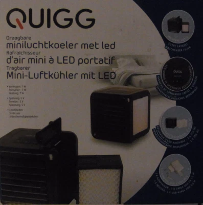 QUIGG tragbarer Mini Luftkühler mit LED 7 W 2 x 350 ml Wassertank schwarz - Bild 1 von 3