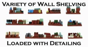 Interior Loaded Wall Shelves set of 10 interior detail S scale unpainted 1/64 - Picture 1 of 1