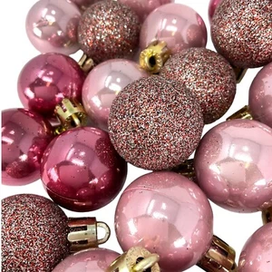 1 Inch Shiny and Glitter Pink Plastic Christmas Ball Ornaments 24 Piece Set - Picture 1 of 7