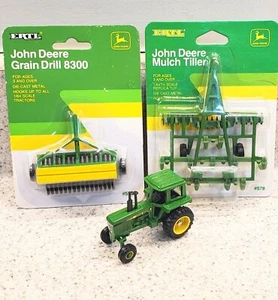 Vintage 3 ERTL John Deere 1/64 Diecast Tractor NIB Grain Drill & Mulch Tiller - Picture 1 of 8