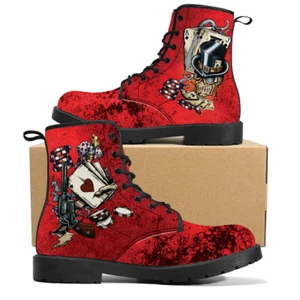 Poker Casino Combate Botas de Invierno Mujer Steampunk Zapatos Planos 3 4 5 6 7 8 Las Vegas - Imagen 1 de 12