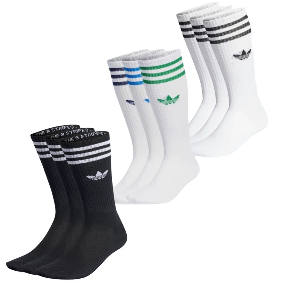 Adidas Unisex 3 Stripes Mens Women 3 Pairs Crew Socks Sports Gym Trainers - Image 1 of 4