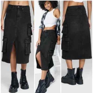 Falda vaquera midi cargo negra Wild Fable talla S - Imagen 1 de 1