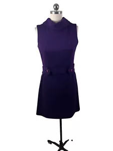 De Colección Años 60 Pedestal Originales Mujer Pequeño Púrpura Sólido Sin Mangas Cinturón Mod City - Imagen 1 de 13