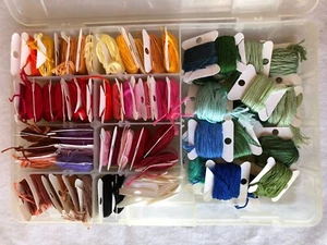 Lot of 68 Embroidery Floss Bobbins w/ Large Amounts of Floss in Plastic Case - Picture 1 of 2