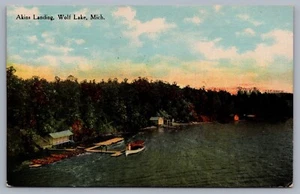 Akins Landung Wolf Lake MI Michigan Postkarte I8 - Bild 1 von 3