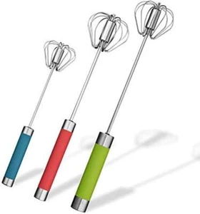 3 Colors Stainless Steel Semi-automatic Egg Whisk - 3 PCS Hand Push Rotary Whisk - Picture 1 of 5