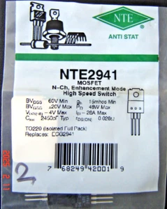 2 pcs New NTE2941 N-Ch MOSFET Enh. Mode 60V 28A 48W High Speed Switch TO220 - Picture 1 of 1