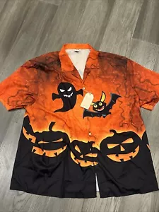 Halloween Pumpkin Ghost Bat Graphic Button Up Size 3XL NWT - Picture 1 of 6