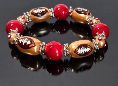 Pulsera de fútbol americano Game Day joyería oro rojo equipo de fútbol color USC hecha a mano  Foto 1 de 4