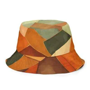 Reversible Bucket Hat Rustic Red Abstract Pattern - Picture 1 of 10