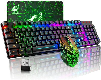 Wireless Gaming Keyboard Mouse Set LED Backlit Rechargeable for PC  PS4 Xbox Mac - Image 1 of 4