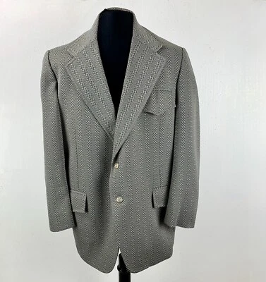 Vintage Windsor Blue Herringbone Polyester Jacket 44R 2 Button Lined Excellent - Image 1 of 4