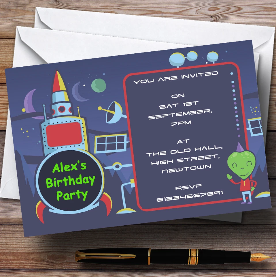 Space Alien Rocket Personalised Birthday Party Invitations - TH144 - Image 1 of 1