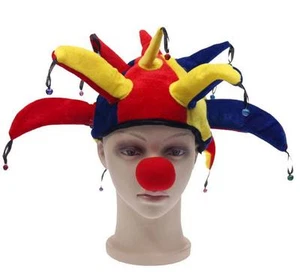Funny Multicolor Jester Clown Costume Hat Mardi Gras Carnival Halloween for - Picture 1 of 11