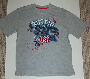 Boys Tee Shirt EAGLE Rockin' Music All Night Long M 8 GRAY Rockin the USA 76 - Picture 1 of 2
